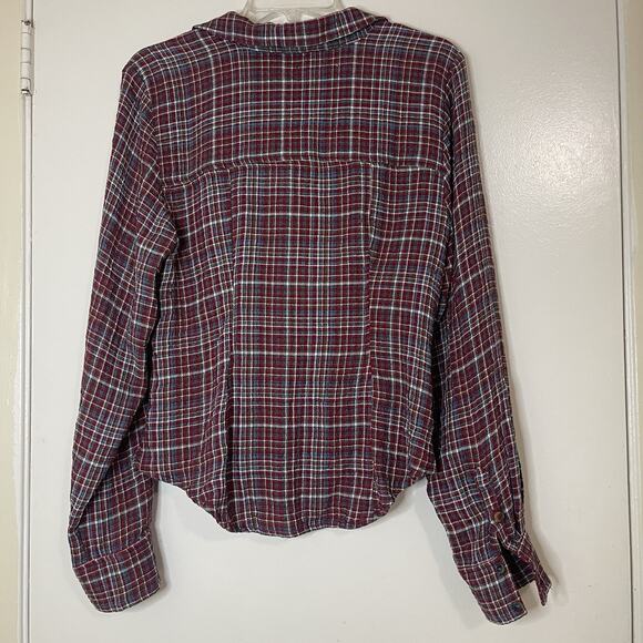 ANTHROPOLOGIE Pilcro Red plaid collared ruched button down long sleeve shirt SML - Picture 7 of 7